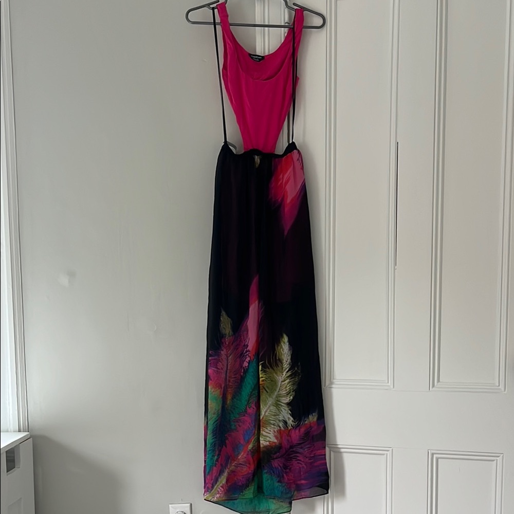 Bebe Floral Pink and Black Maxi Dress